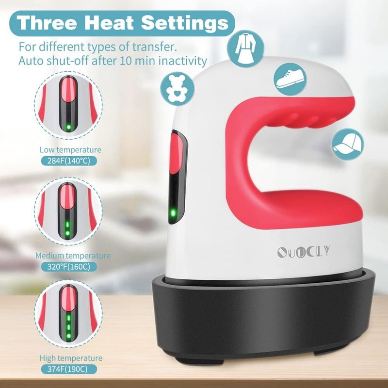 QuuCLY Mini Heat Press Machine, Mini Irons for Crafts,Portable Heat Press Easy for T-Shirts, Shoes, Hats and Small HTV Vinyl Projects Transfer(Red) - Image 4